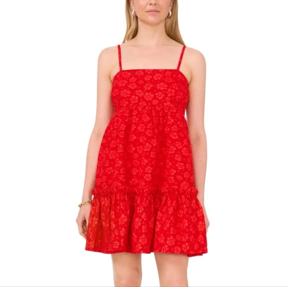 CeCe Women's Red‎ Square-Neck Sleeveless Babydoll Fit-Flare Dress Sz XL